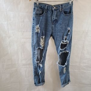 Blue Disstressed Denim Jeans